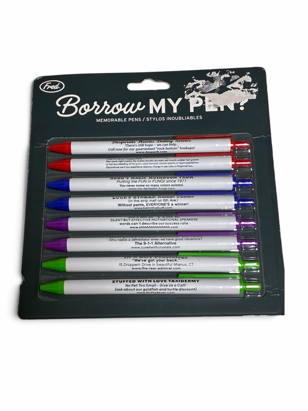 Genuine Fred Borrow My Pen Funny Prank Gag Gift Office Ballpoint Pens 8 Pack New